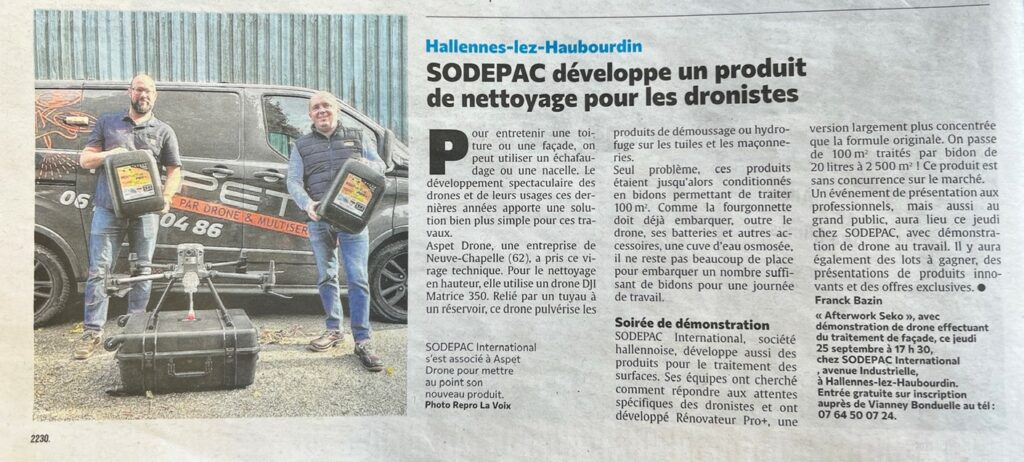 Nettoyage de façade par drone SODEPAC innove avec Aspet